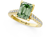 Yellow gold Fancy Green Emerald  Brilliant Diamond Solitaire with Pavé Band and Four-Prong Setting 2