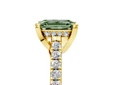 Yellow gold Fancy Green Emerald  Brilliant Diamond Solitaire with Pavé Band and Four-Prong Setting