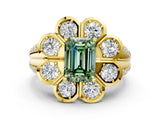 Yellow gold Fancy Green Emerald  Brilliant Flower Halo Diamond Split Shank Ring_164