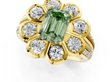 Yellow gold Fancy Green Emerald  Brilliant Flower Halo Diamond Split Shank Ring_165