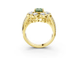 Yellow gold Fancy Green Emerald  Brilliant Flower Halo Diamond Split Shank Ring_167