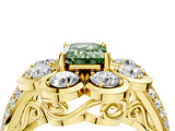 Yellow gold Fancy Green Emerald  Brilliant Flower Halo Diamond Split Shank Ring_168