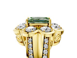 Yellow gold Fancy Green Emerald  Brilliant Flower Halo Diamond Split Shank Ring_169