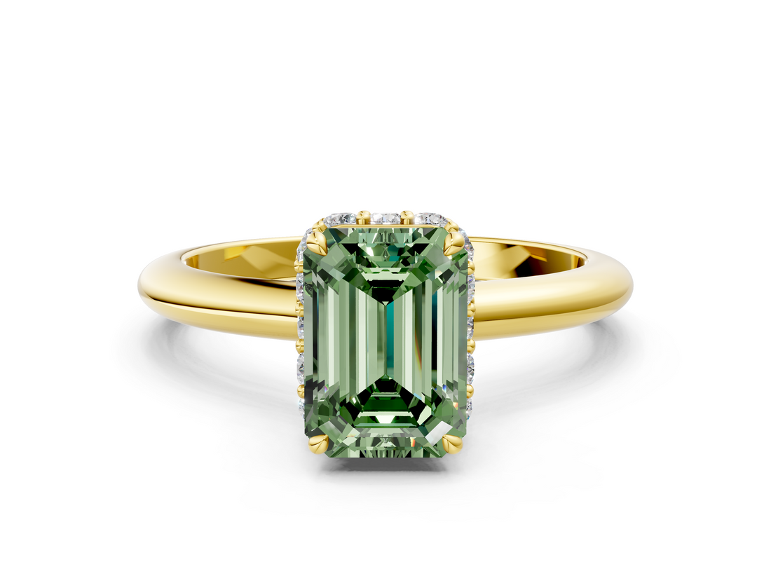 Yellow gold Fancy Green Emerald  Brilliant Solitaire Engagement Ring with Six-Prong Setting and Classic Band_19