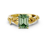 Yellow gold Fancy Green Emerald  Brilliant Solitaire with Leaf Motif Band and Four-Prong Setting_62