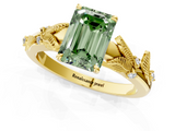 Yellow gold Fancy Green Emerald  Brilliant Solitaire with Leaf Motif Band and Four-Prong Setting_63