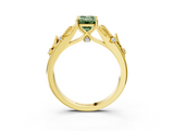 Yellow gold Fancy Green Emerald  Brilliant Solitaire with Leaf Motif Band and Four-Prong Setting_65
