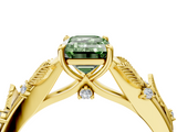Yellow gold Fancy Green Emerald  Brilliant Solitaire with Leaf Motif Band and Four-Prong Setting_66
