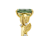Yellow gold Fancy Green Emerald  Brilliant Solitaire with Leaf Motif Band and Four-Prong Setting_67
