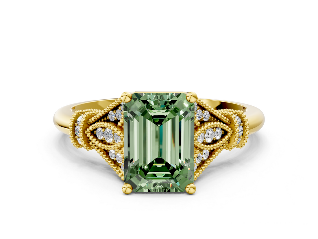 Yellow gold Fancy Green Emerald  Brilliant Solitaire with Pave Band and Four-Prong Setting_20