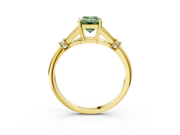 Yellow Gold Emerald Cut Filigree Engagement Ring Setting for Fancy Green Center