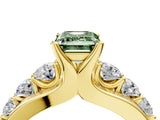 Yellow gold Fancy Green Emerald  Brilliant Solitaire with Side Stones on a Pave Band and Four-Prong Setting_28