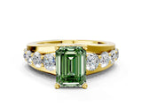 Yellow gold Fancy Green Emerald  Brilliant Solitaire with Side Stones on a Pave Band and Four-Prong Setting_37