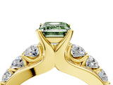 Yellow gold Fancy Green Emerald  Brilliant Solitaire with Side Stones on a Pave Band and Four-Prong Setting_41
