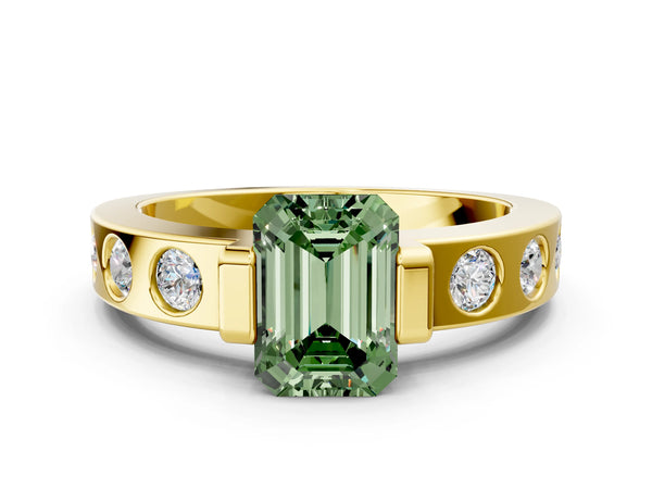 Yellow Gold Emerald Cut Tension Style Engagement Ring Setting for Fancy Green Center