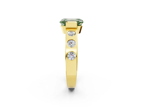 Yellow Gold Emerald Cut Tension Style Engagement Ring Setting for Fancy Green Center