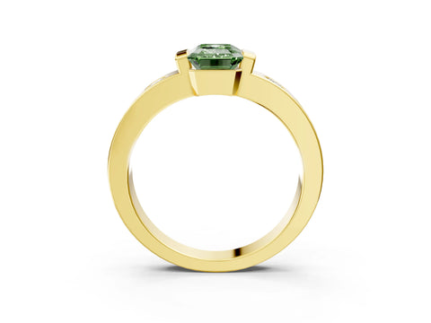 Yellow gold Fancy Green Emerald Cut Brilliant Channel-Set Diamond Ring with Bezel Prong Setting_3