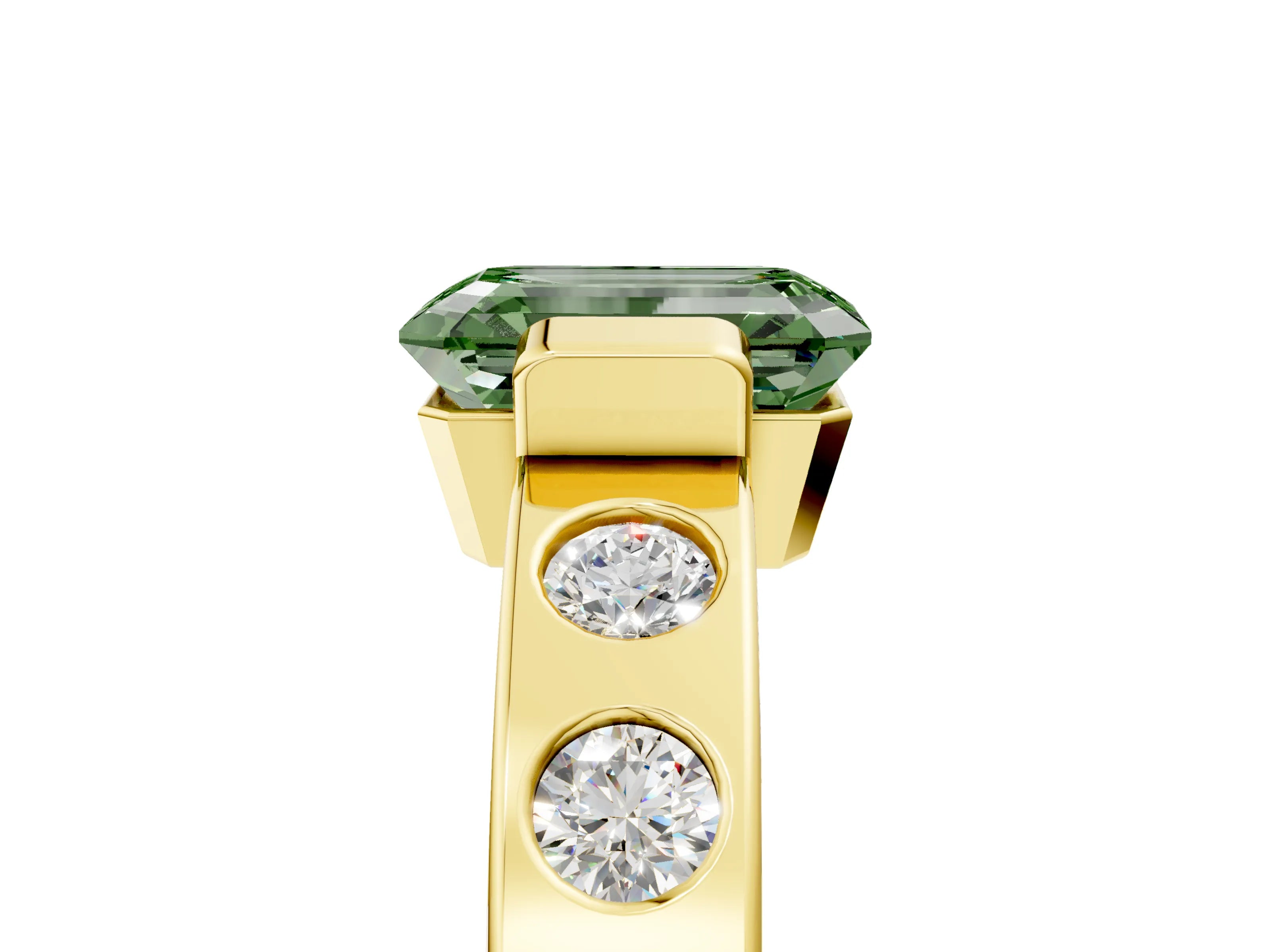 Yellow gold Fancy Green Emerald Cut Brilliant Channel-Set Diamond Ring with Bezel Prong Setting_5