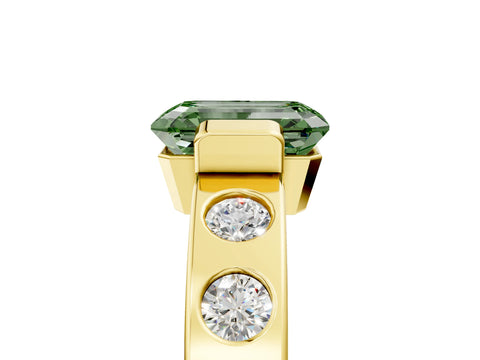 Yellow gold Fancy Green Emerald Cut Brilliant Channel-Set Diamond Ring with Bezel Prong Setting_5