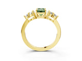 Yellow gold Fancy Green Emerald Cut Brilliant Diamond Cluster Accent Solitaire Ring with Prong Setting_3