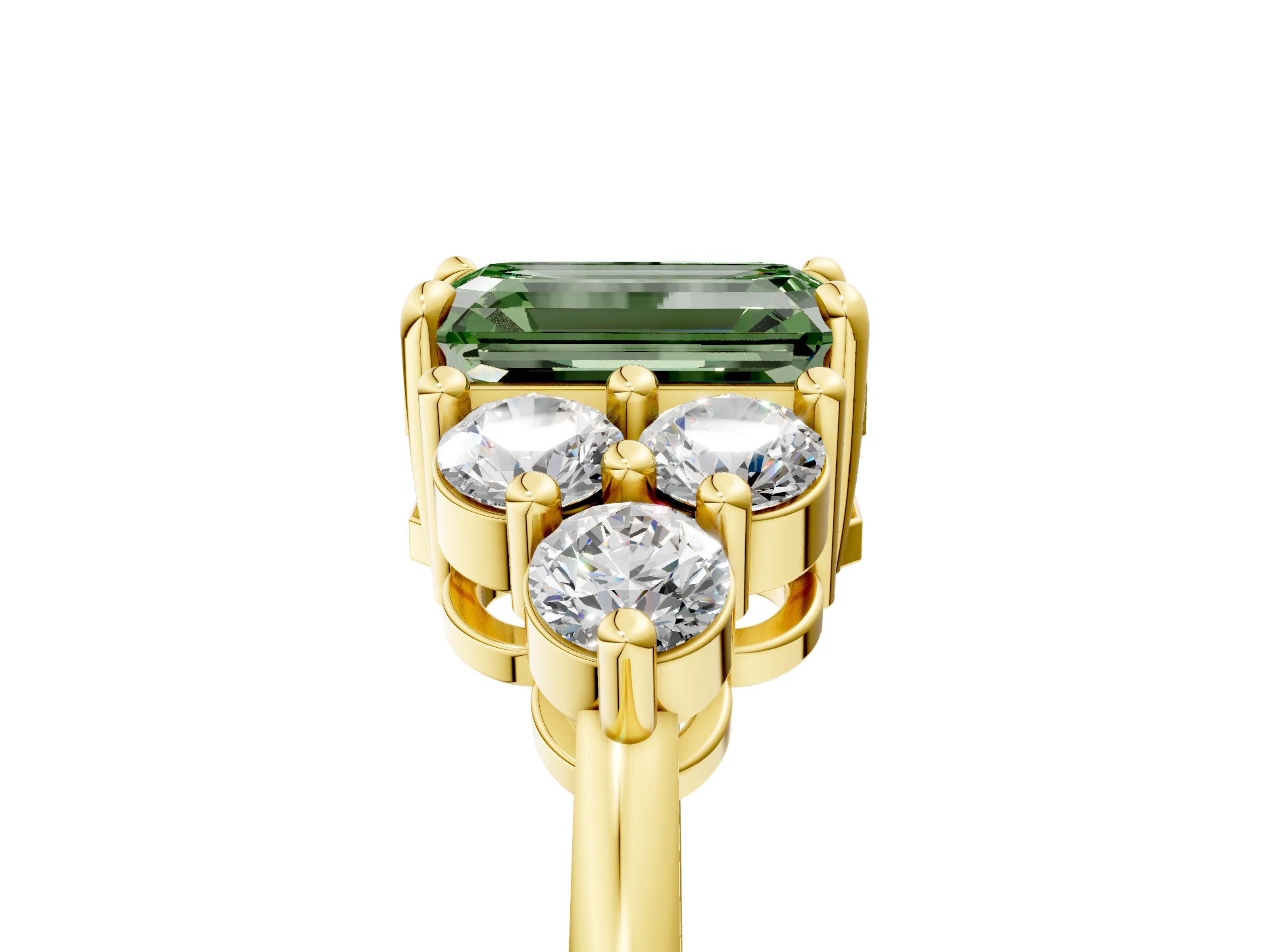 Yellow gold Fancy Green Emerald Cut Brilliant Diamond Cluster Accent Solitaire Ring with Prong Setting_5