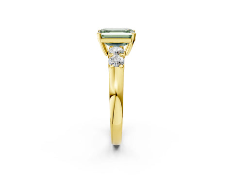 Yellow gold Fancy Green Emerald Cut Brilliant Diamond Five-Stone Engagement Ring with Prong Setting on a Classic Band_5