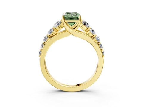 Yellow gold Fancy Green Emerald Cut Brilliant Diamond Pavé Band with Six-Prong Setting_3