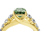 Yellow gold Fancy Green Emerald Cut Brilliant Diamond Pavé Band with Six-Prong Setting_4