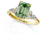 Yellow gold Fancy Green Emerald Cut Brilliant Diamond Solitaire Ring with Pear Side Stones and Four-Prong Setting_4