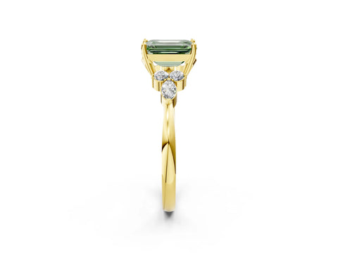 Yellow gold Fancy Green Emerald Cut Brilliant Diamond Solitaire Ring with Pear Side Stones and Four-Prong Setting_5