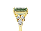 Yellow gold Fancy Green Emerald Cut Brilliant Diamond Solitaire Ring with Pear Side Stones and Four-Prong Setting_8