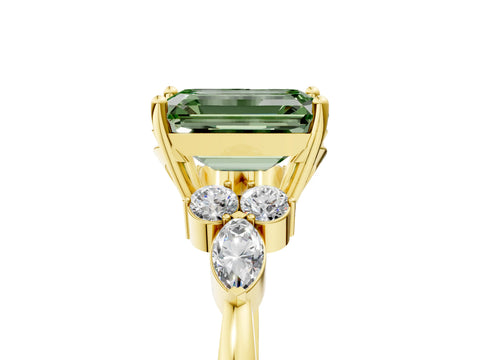 Yellow gold Fancy Green Emerald Cut Brilliant Diamond Solitaire Ring with Pear Side Stones and Four-Prong Setting_8
