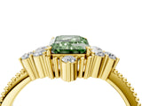 Yellow gold Fancy Green Emerald Cut Brilliant Diamond with Cluster Setting on a Beaded Band and Four-Prong Setting_4
