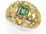 Yellow gold Fancy Green Emerald Cut Brilliant Halo Pave Diamond Milgrain Ring_1