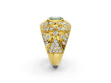 Yellow gold Fancy Green Emerald Cut Brilliant Halo Pave Diamond Milgrain Ring_2