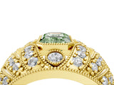 Yellow gold Fancy Green Emerald Cut Brilliant Halo Pave Diamond Milgrain Ring_4