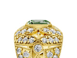 Yellow gold Fancy Green Emerald Cut Brilliant Halo Pave Diamond Milgrain Ring_5