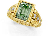 Yellow gold Fancy Green Emerald Cut Brilliant Milgrain Filigree Diamond Ring with Square Prong Setting_1