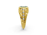 Yellow gold Fancy Green Emerald Cut Brilliant Milgrain Filigree Diamond Ring with Square Prong Setting_2