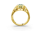 Yellow gold Fancy Green Emerald Cut Brilliant Milgrain Filigree Diamond Ring with Square Prong Setting_3