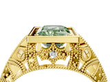 Yellow gold Fancy Green Emerald Cut Brilliant Milgrain Filigree Diamond Ring with Square Prong Setting_4