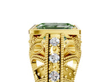 Yellow gold Fancy Green Emerald Cut Brilliant Milgrain Filigree Diamond Ring with Square Prong Setting_5