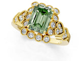 Yellow gold Fancy Green Emerald Cut Brilliant Milgrain Pave Heart Band Solitaire Ring_1