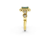 Yellow gold Fancy Green Emerald Cut Brilliant Milgrain Pave Heart Band Solitaire Ring_2