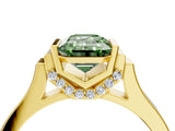Yellow gold Fancy Green Emerald Cut Brilliant Solitaire Diamond Ring with Channel Set Band and Bar Prong Setting_4
