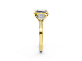 Yellow gold Fancy Green Emerald Cut Brilliant Three-Stone Diamond Ring with Pavé Band and Four-Prong Setting_5