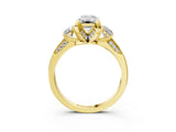 Yellow gold Fancy Green Emerald Cut Brilliant Three-Stone Diamond Ring with Pavé Band and Four-Prong Setting_6