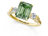 Yellow gold Fancy Green Emerald Cut Brilliant Three-Stone Pave Band with Four-Prong Setting_1