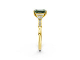 Yellow gold Fancy Green Emerald Cut Brilliant Three-Stone Pave Band with Four-Prong Setting_2