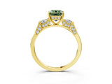 Yellow gold Fancy Green Emerald Cut Brilliant Three-Stone Pave Band with Four-Prong Setting_3